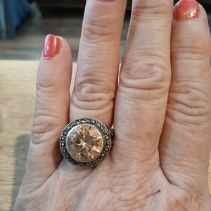 2 For $25 Elegant Peach Gemstone and Silver Colored Women's Ring